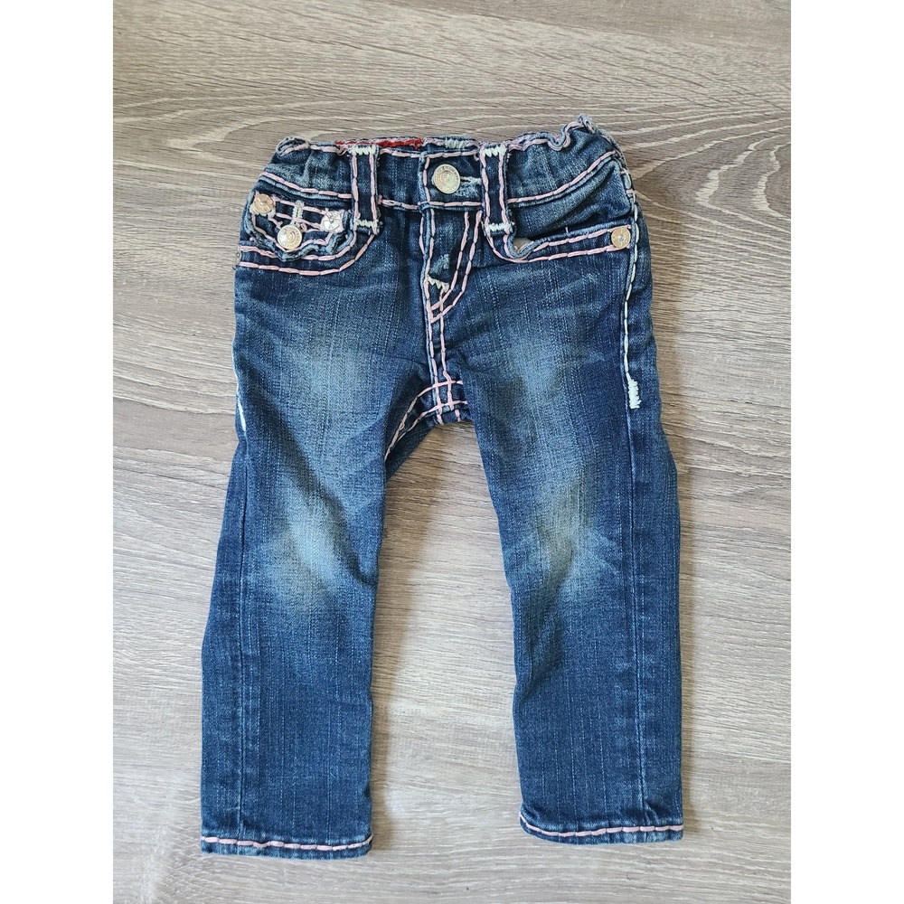 True Religion Jeans Girls Size 2 Julie Super T Jeans Y2K McBling Pink Stitch